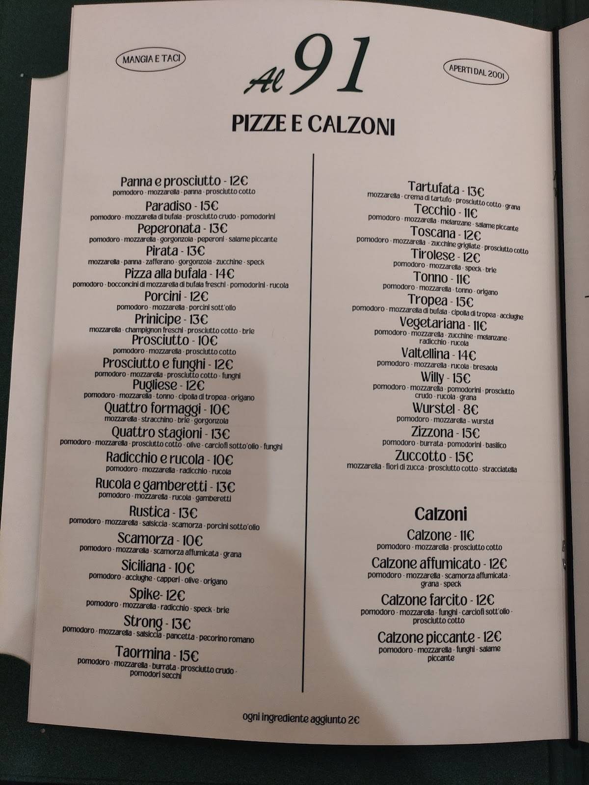 Menu di Al 91 