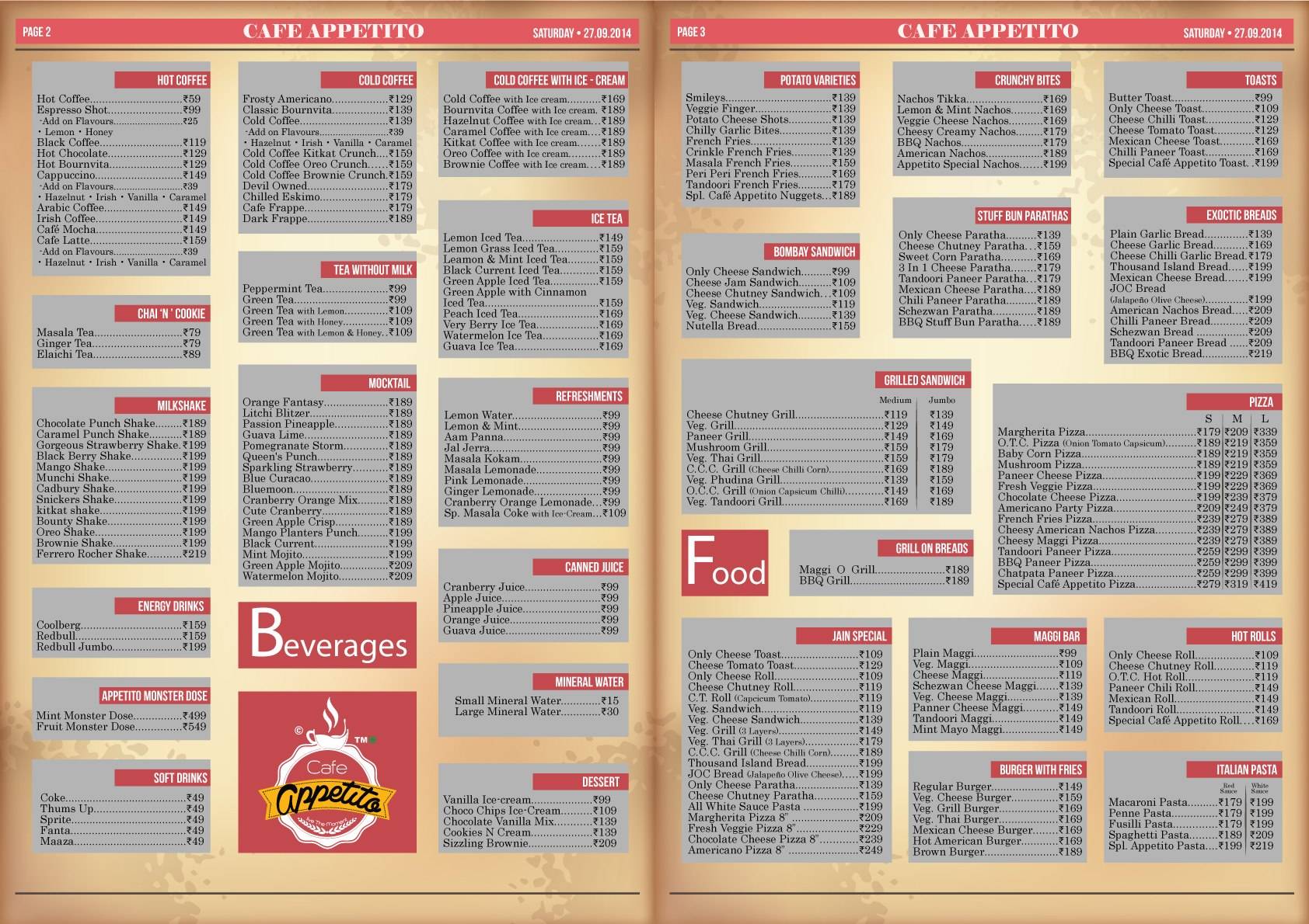 Cafe Appetito Manjalpur original Best Cafe In Manjalpur Best Fast Food Cafe Best Coffee Cafe Speciality Coffee menu
