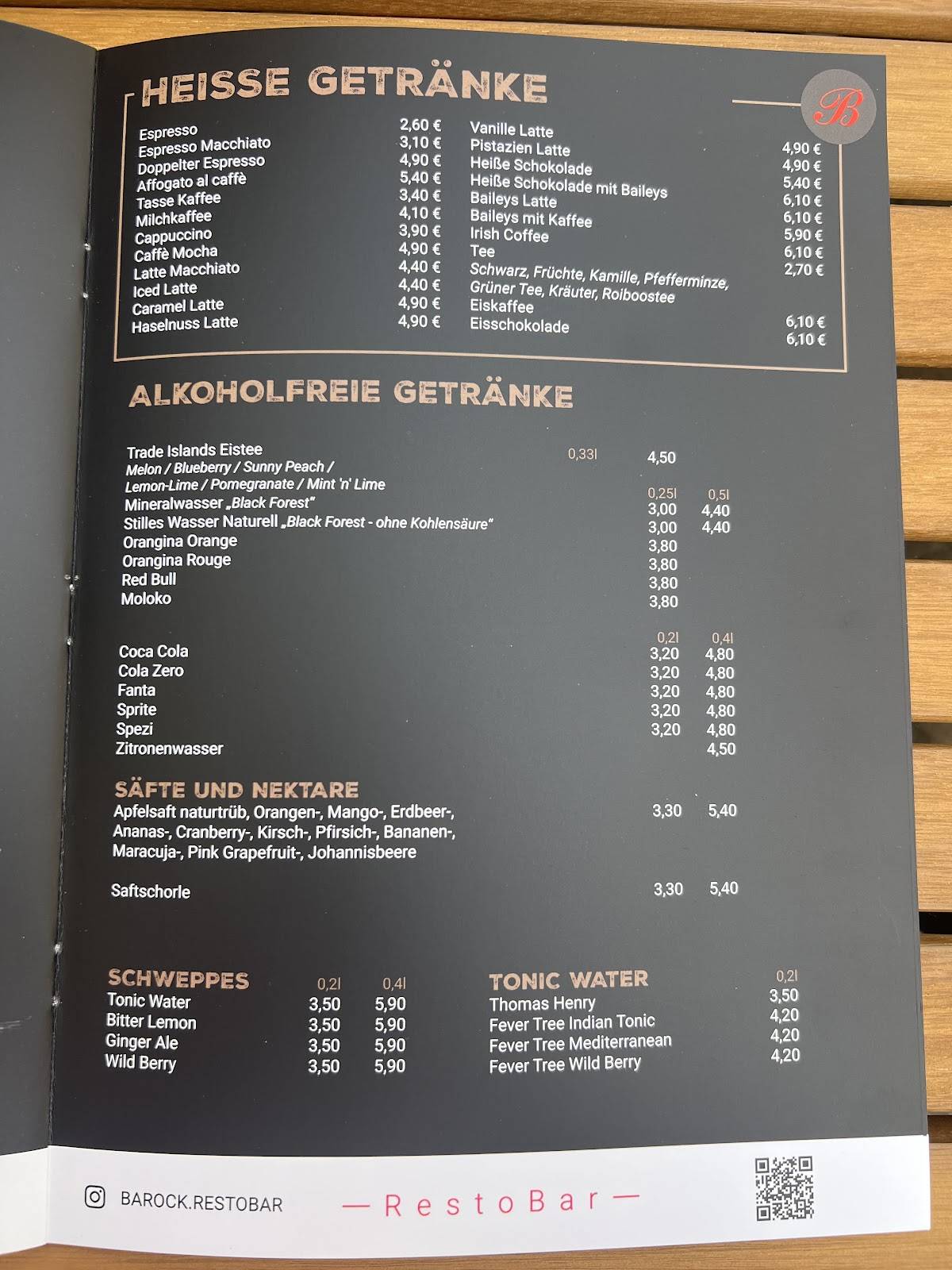 Menu de Barock RestoBar