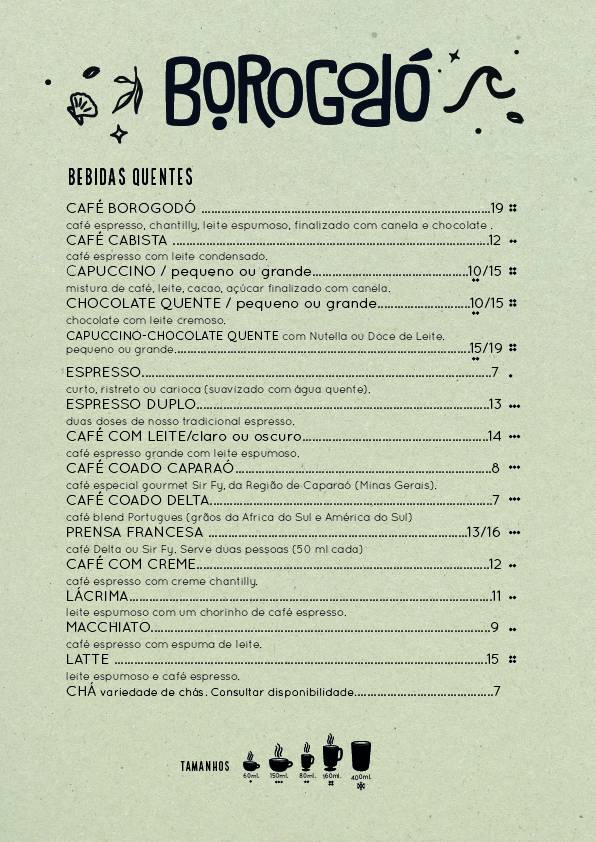 Borogodó Galato e Café cardápio