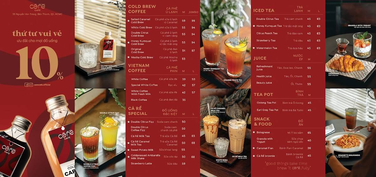 Menu at Cà Rề cafe, Ho Chi Minh City