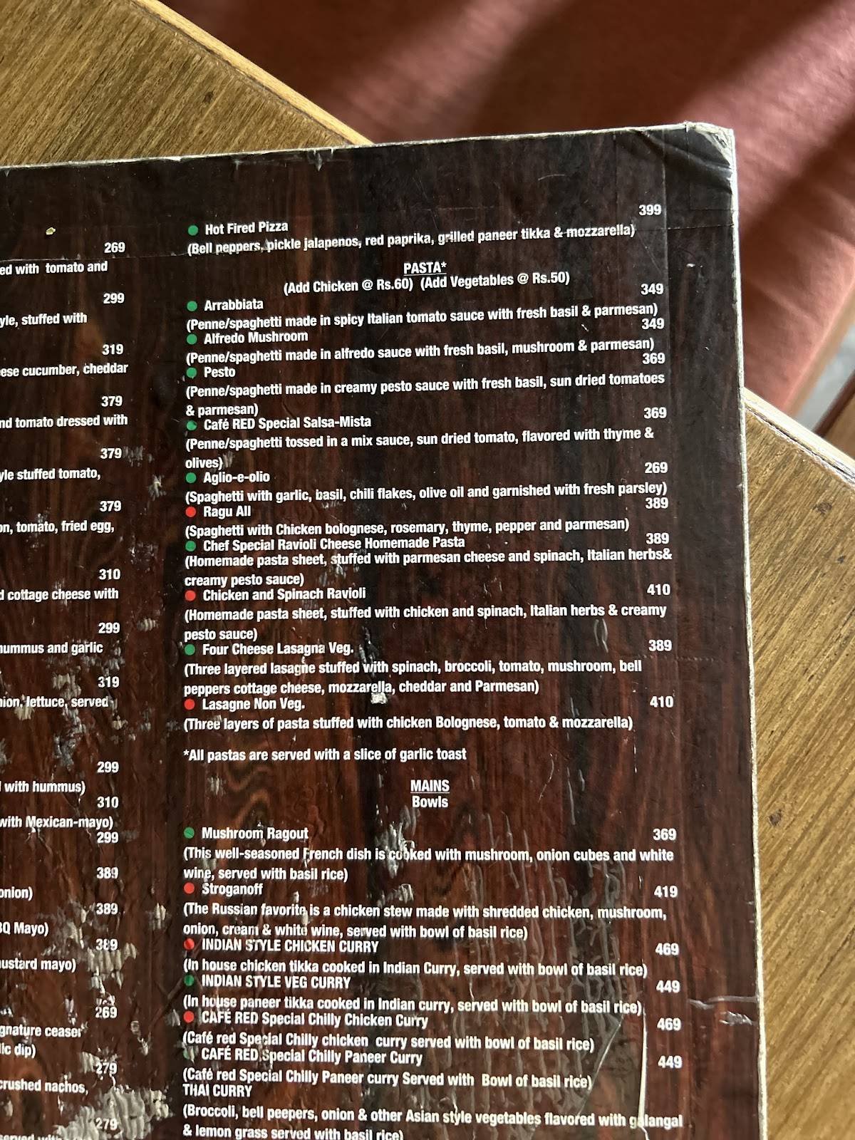 Cafe Red menu