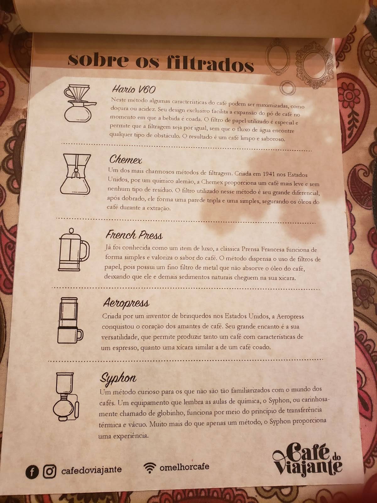 Café do Viajante cardápio