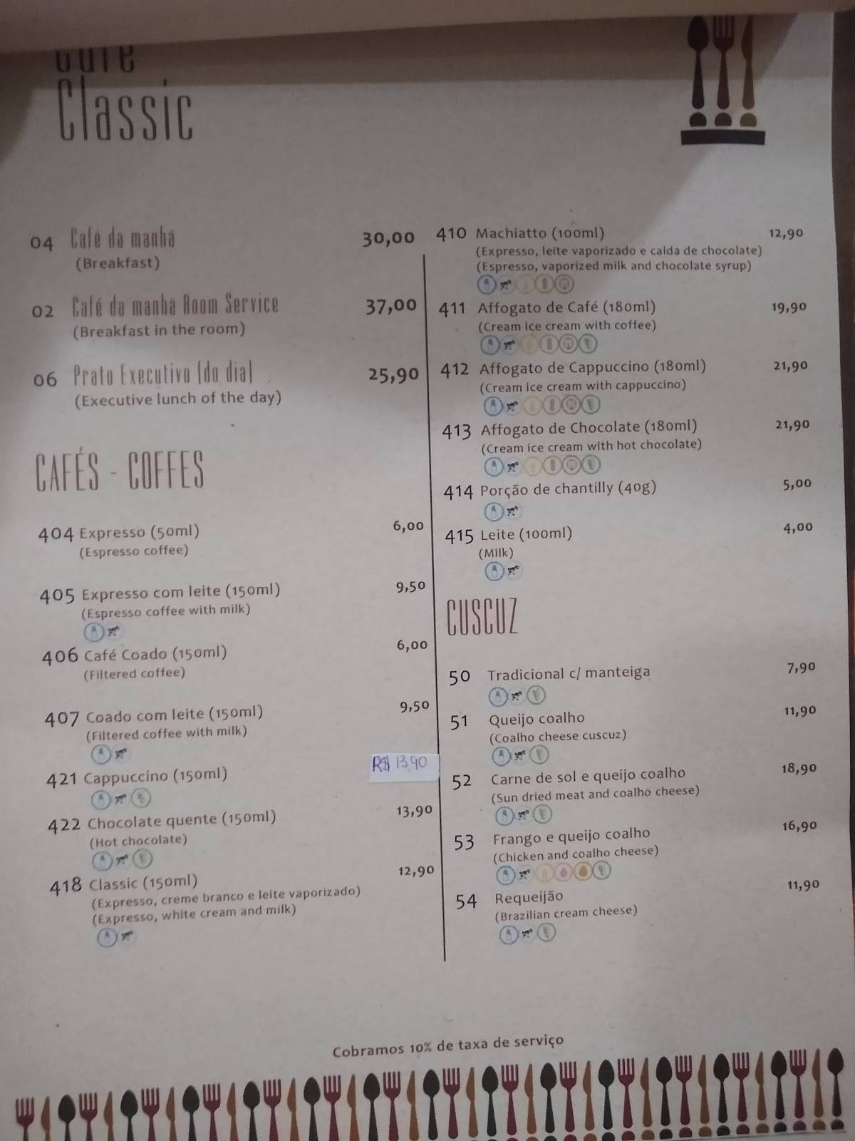 Café Classic cardápio