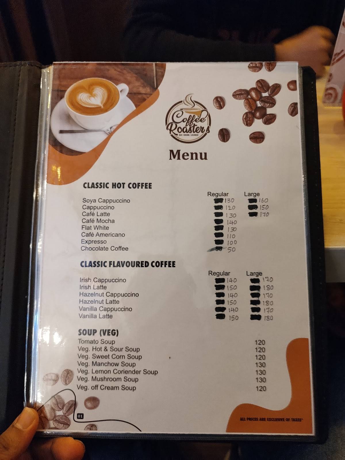 Coffee Roaster's menu