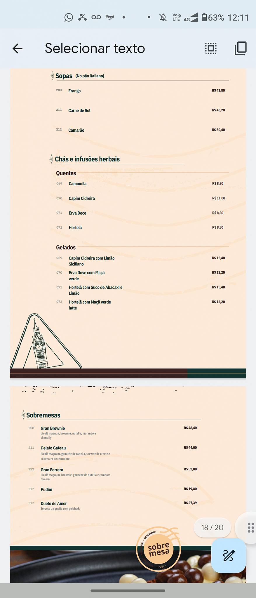 Café Consulado cardápio