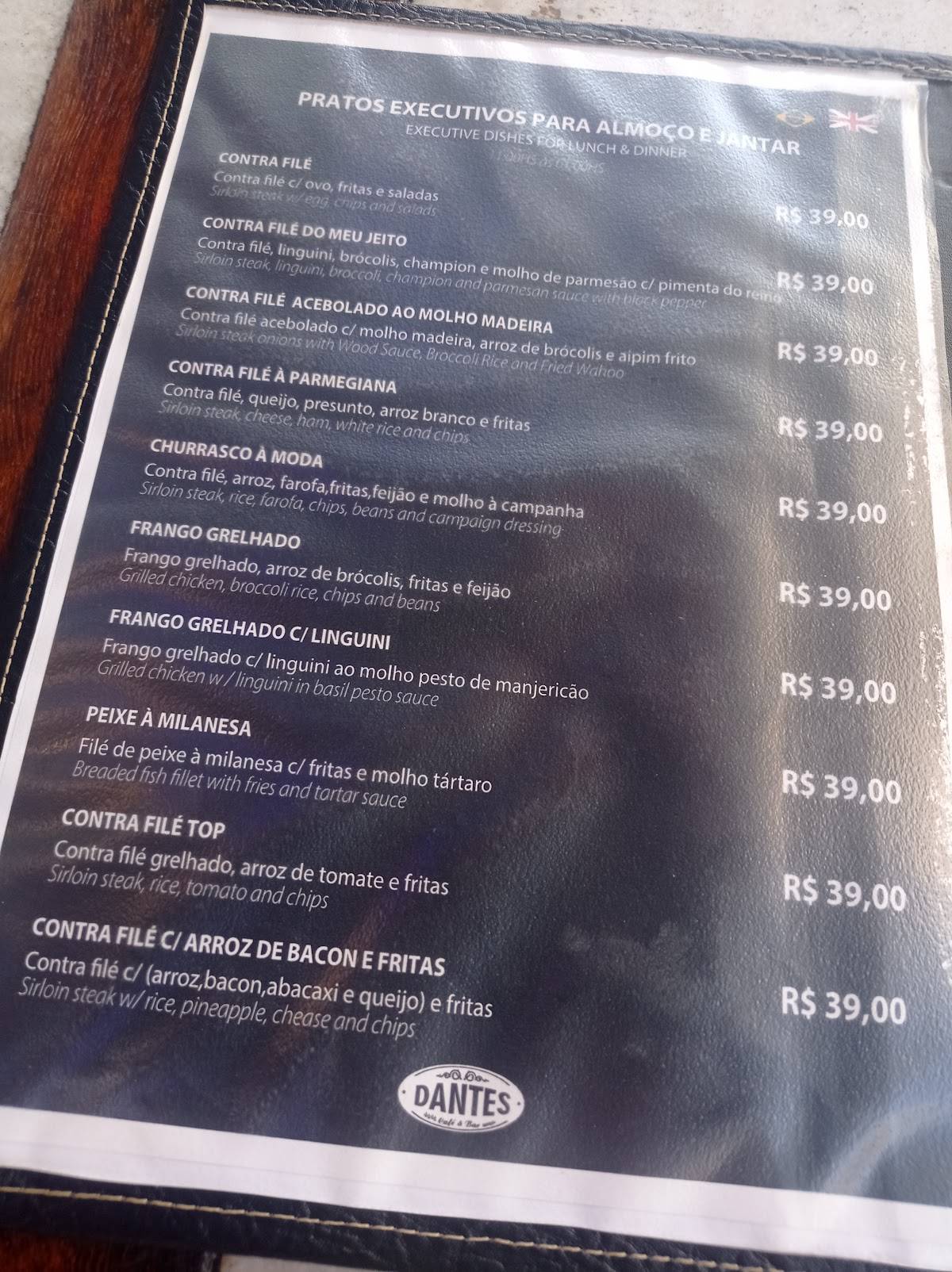 Dantes Café e bar cardápio