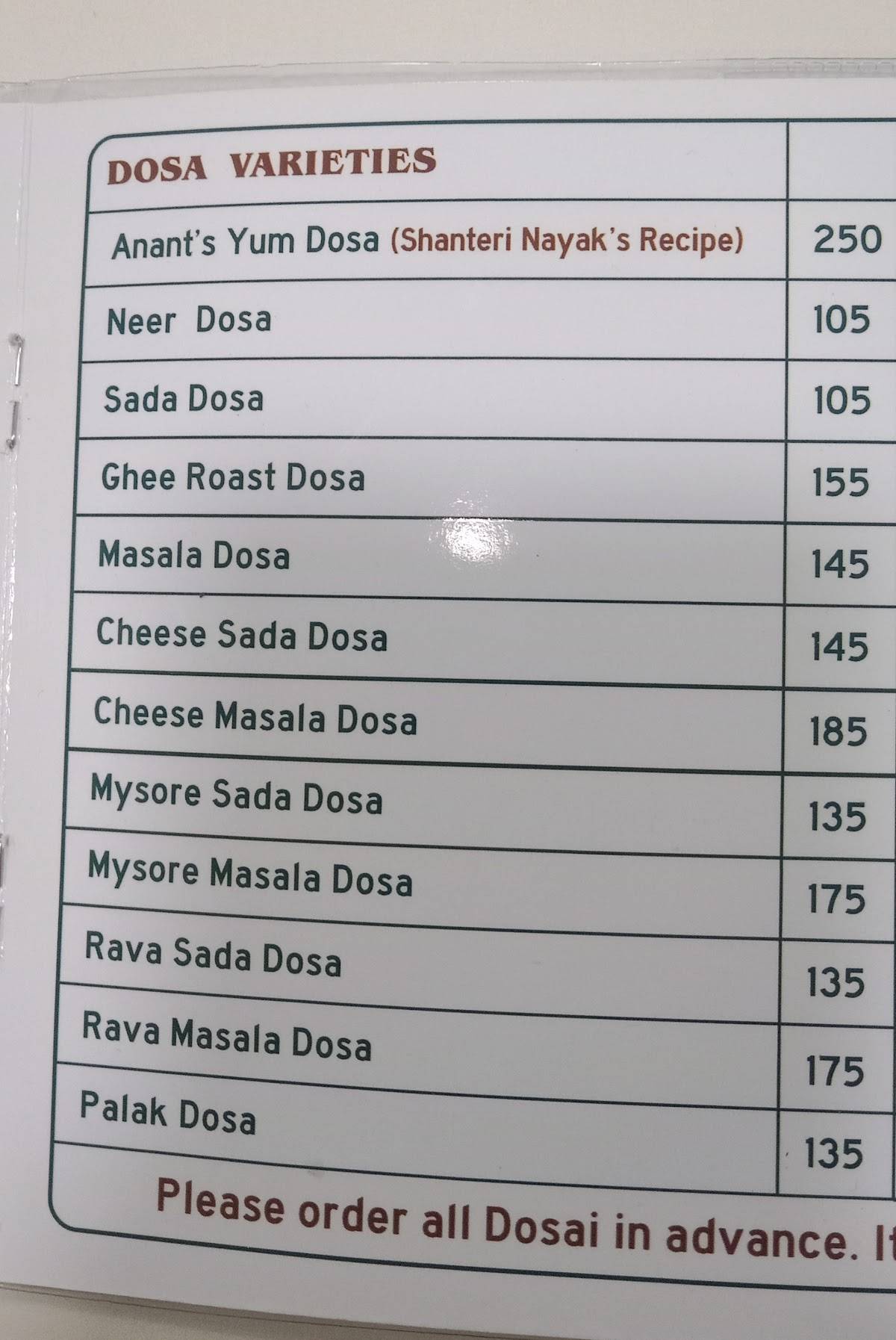Cafe Mysore menu