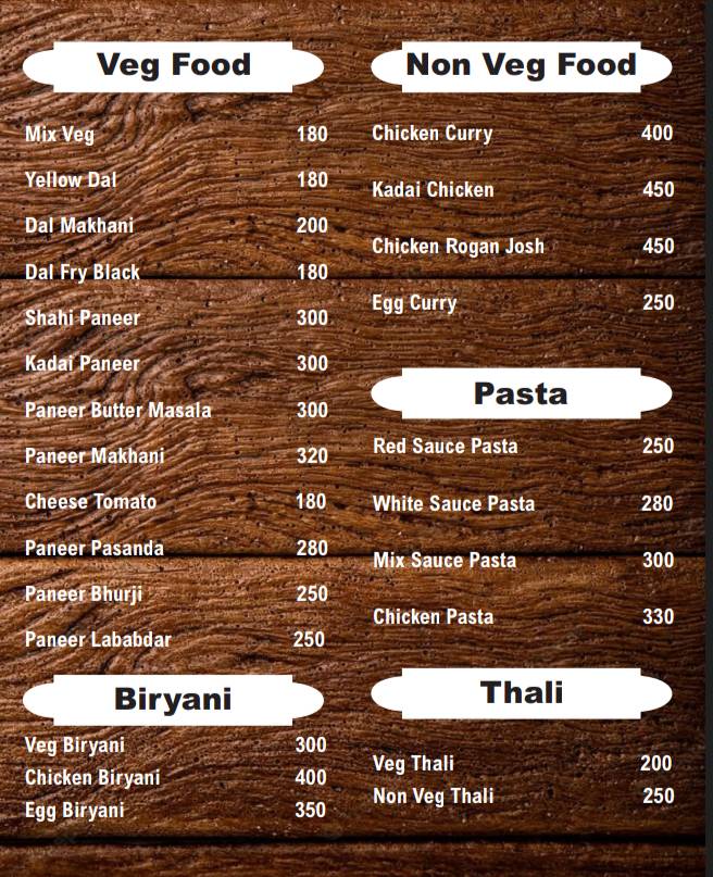 Nitya cafe menu