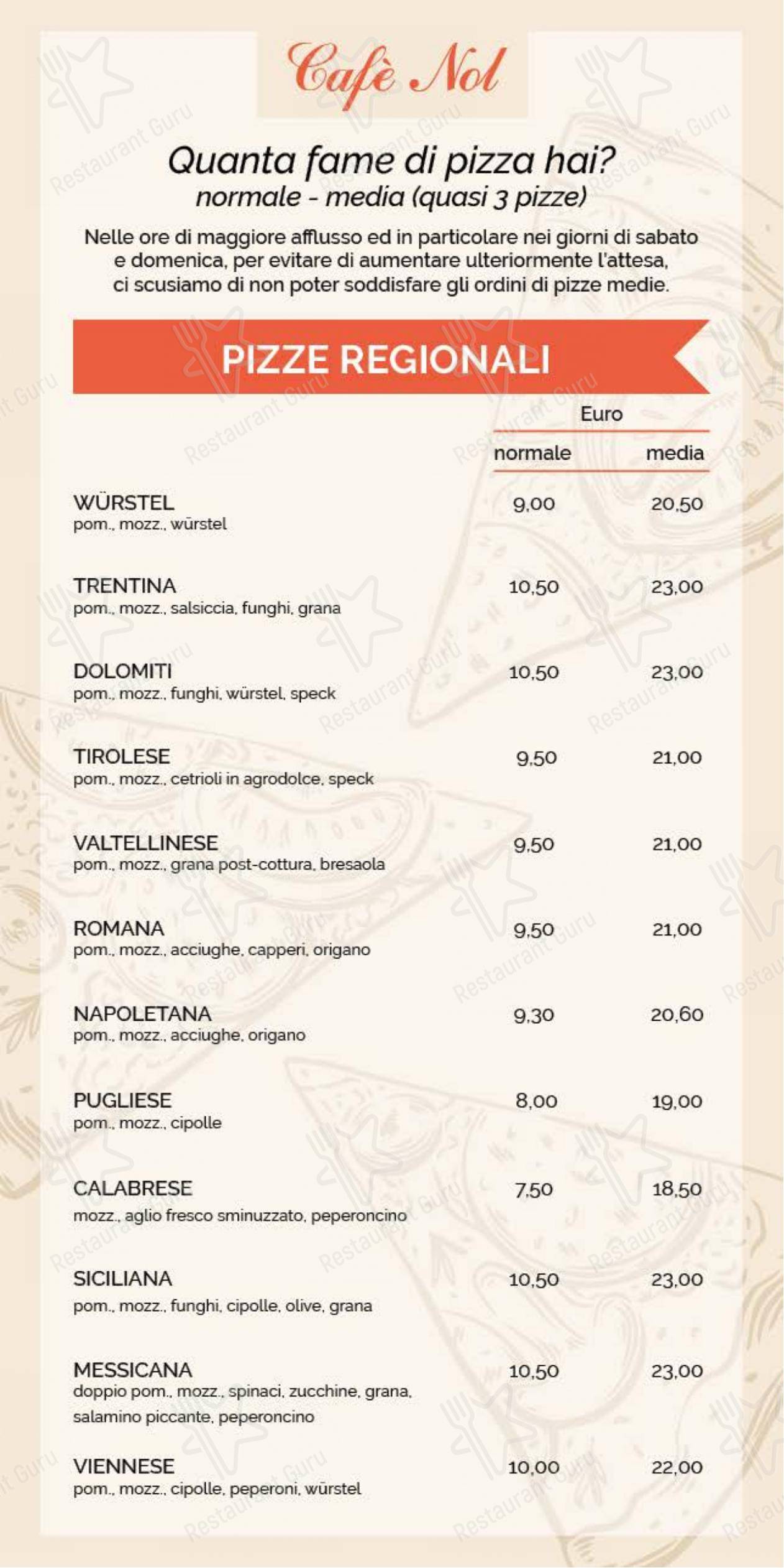 Menu per Café Nol ~ pub & pizzeria pub & bar