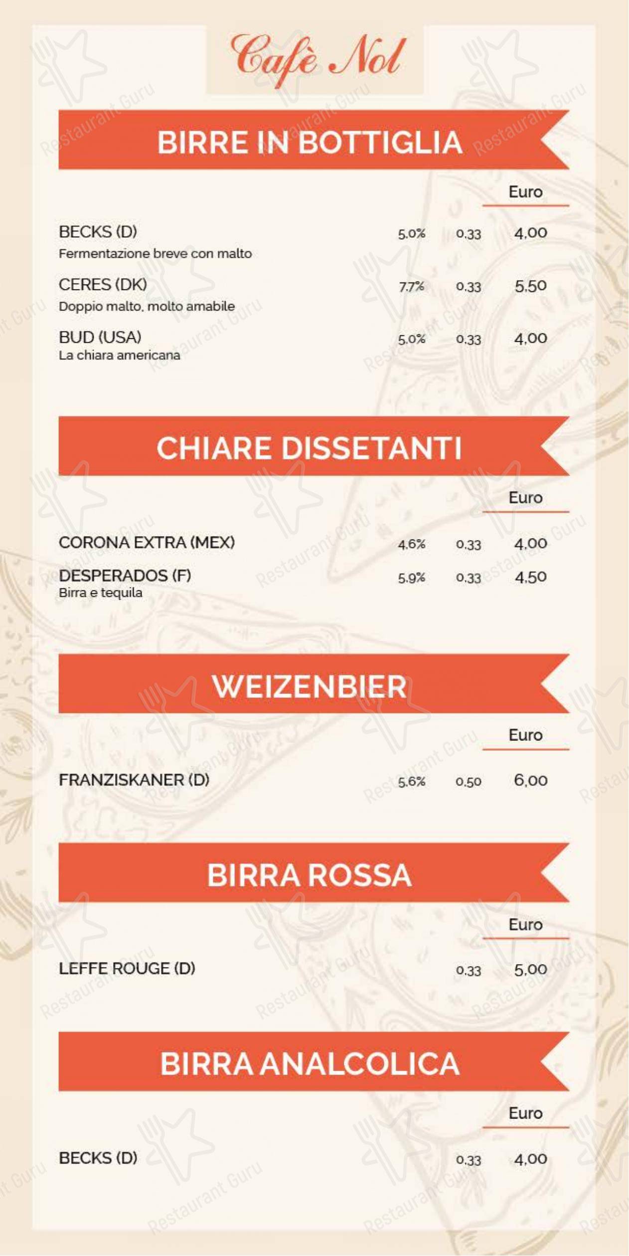 Café Nol ~ pub & pizzeria in Vattaro - Menu