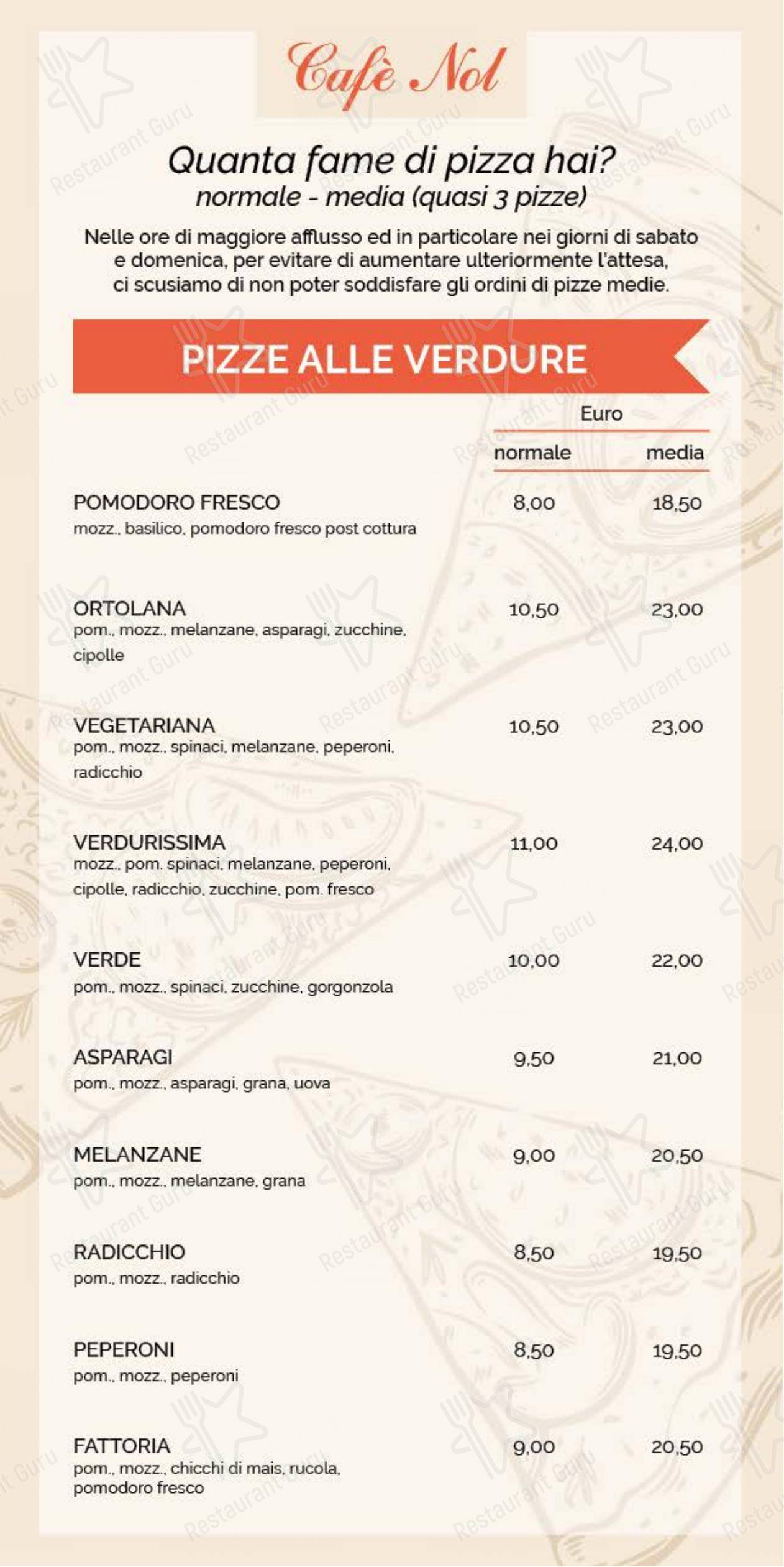 Menu per Café Nol ~ pub & pizzeria pub & bar