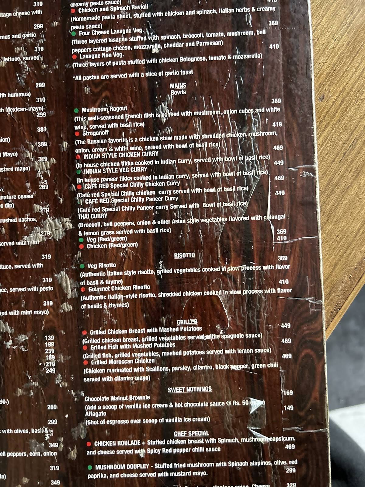 Cafe Red menu