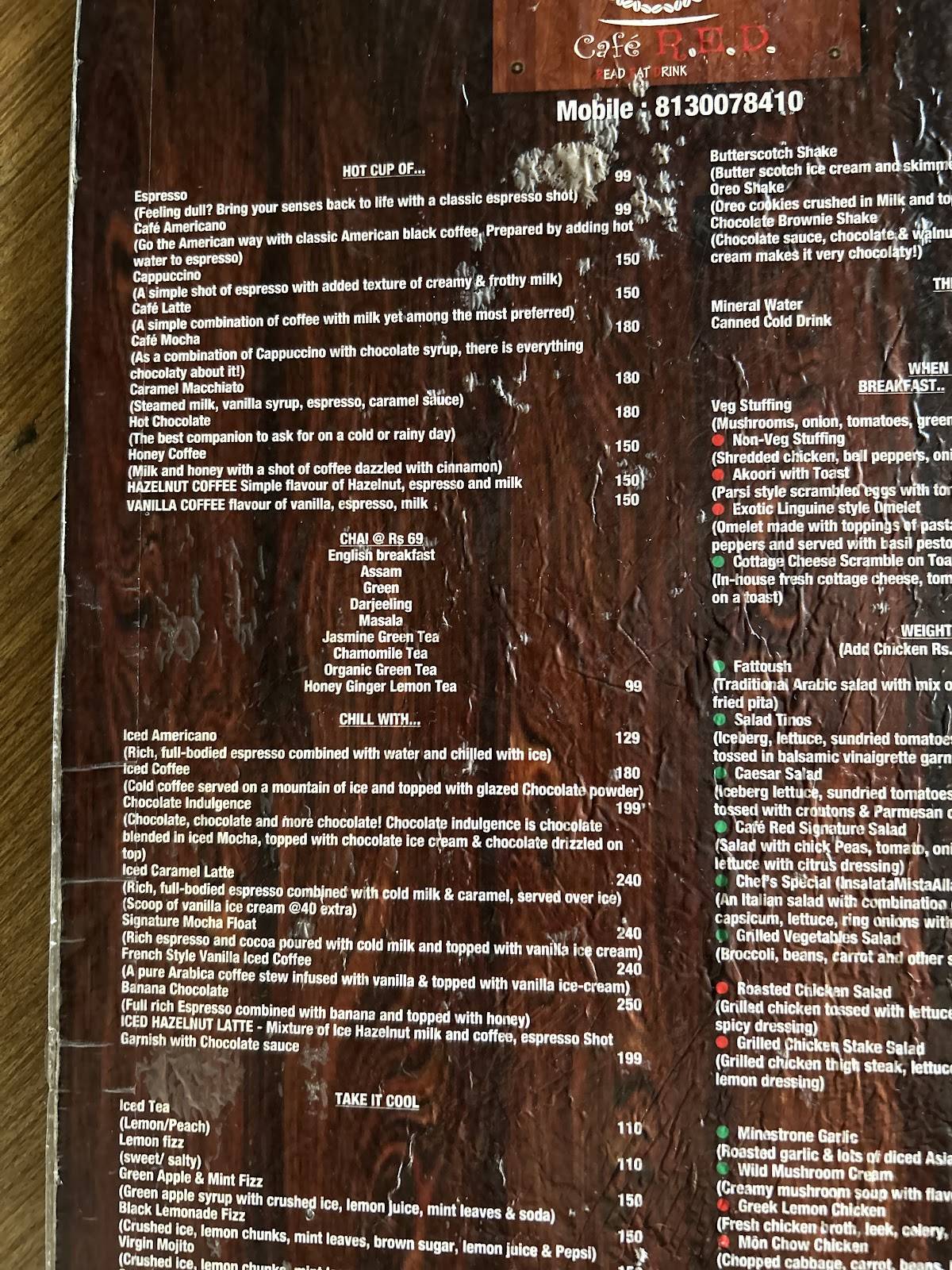Cafe Red menu