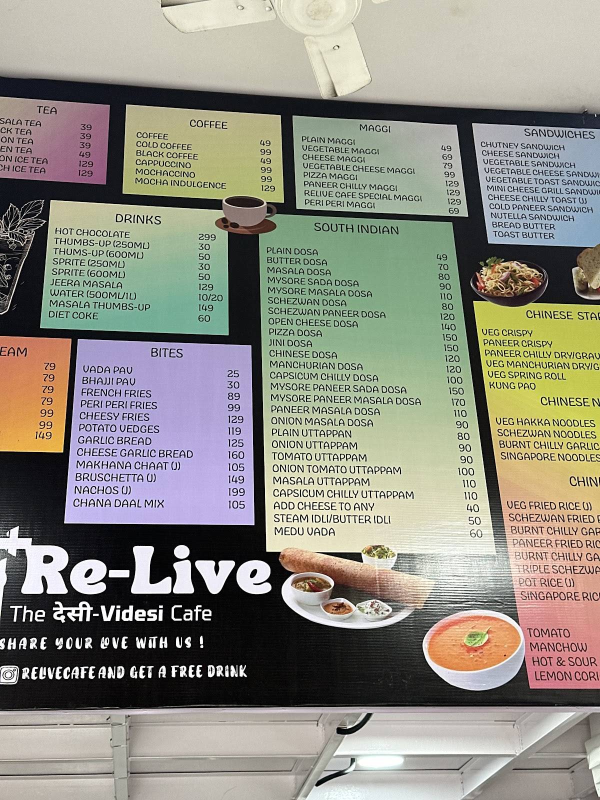 Relive Cafe menu
