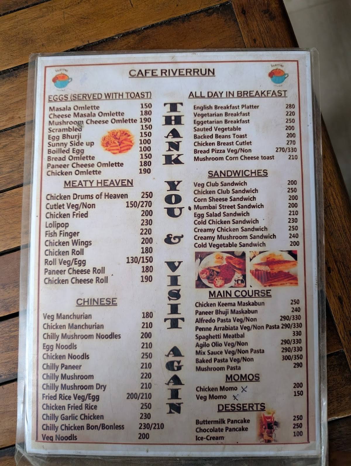 Cafe Riverrun menu
