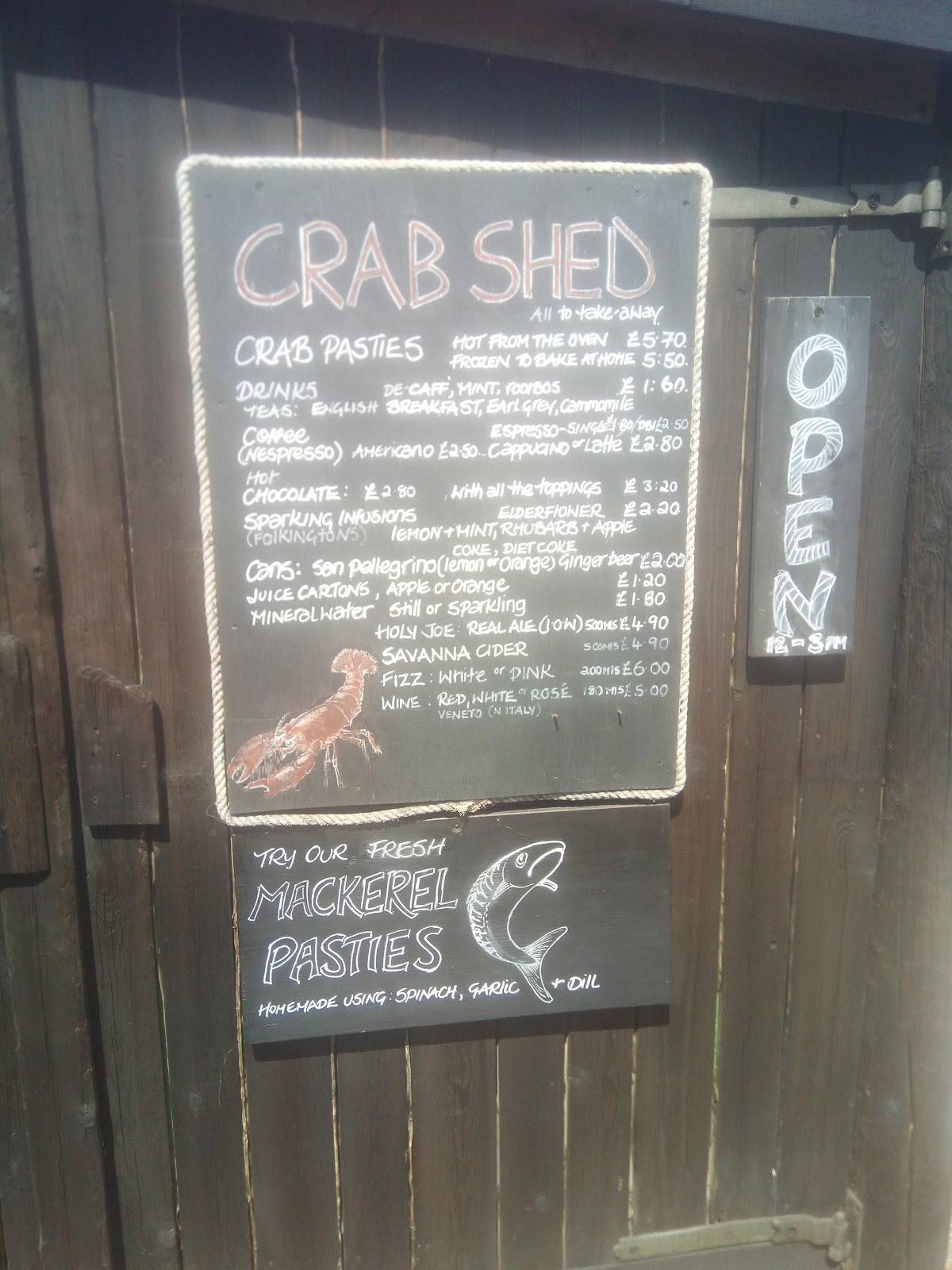 Menu at The Crab Shed cafe, Ventnor