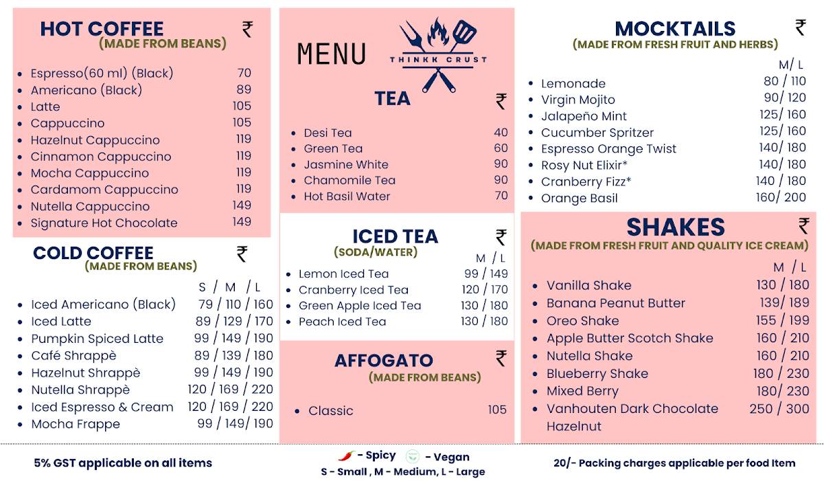 Thinkk Crust menu
