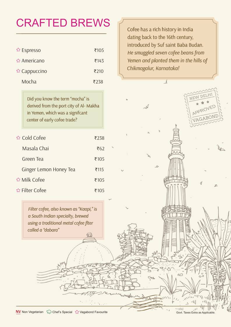 Cafe Vagabond - Coffee Bar Bakery Indian Continental, Paharganj menu