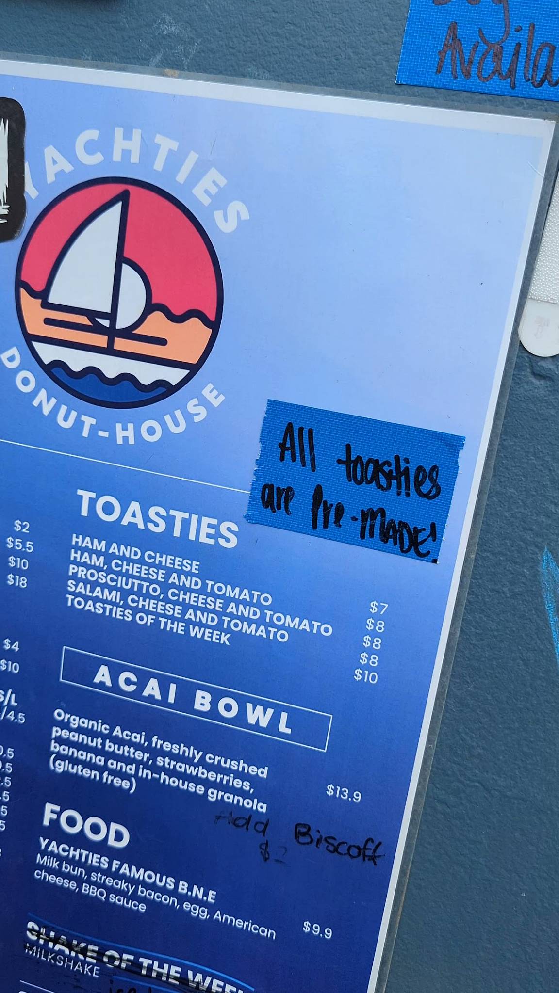 Yachties' Cafe menu