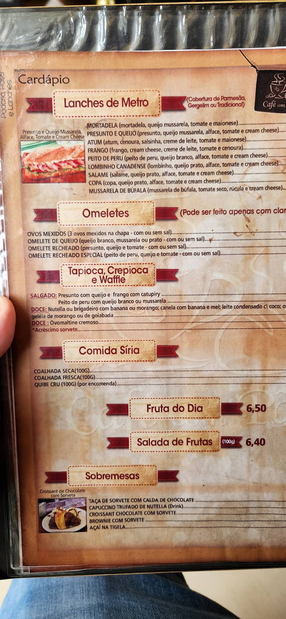 Café com Pão cardápio