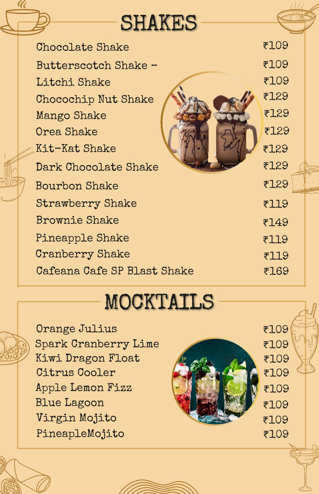 Cafeana Cafe Studio & Lounge menu