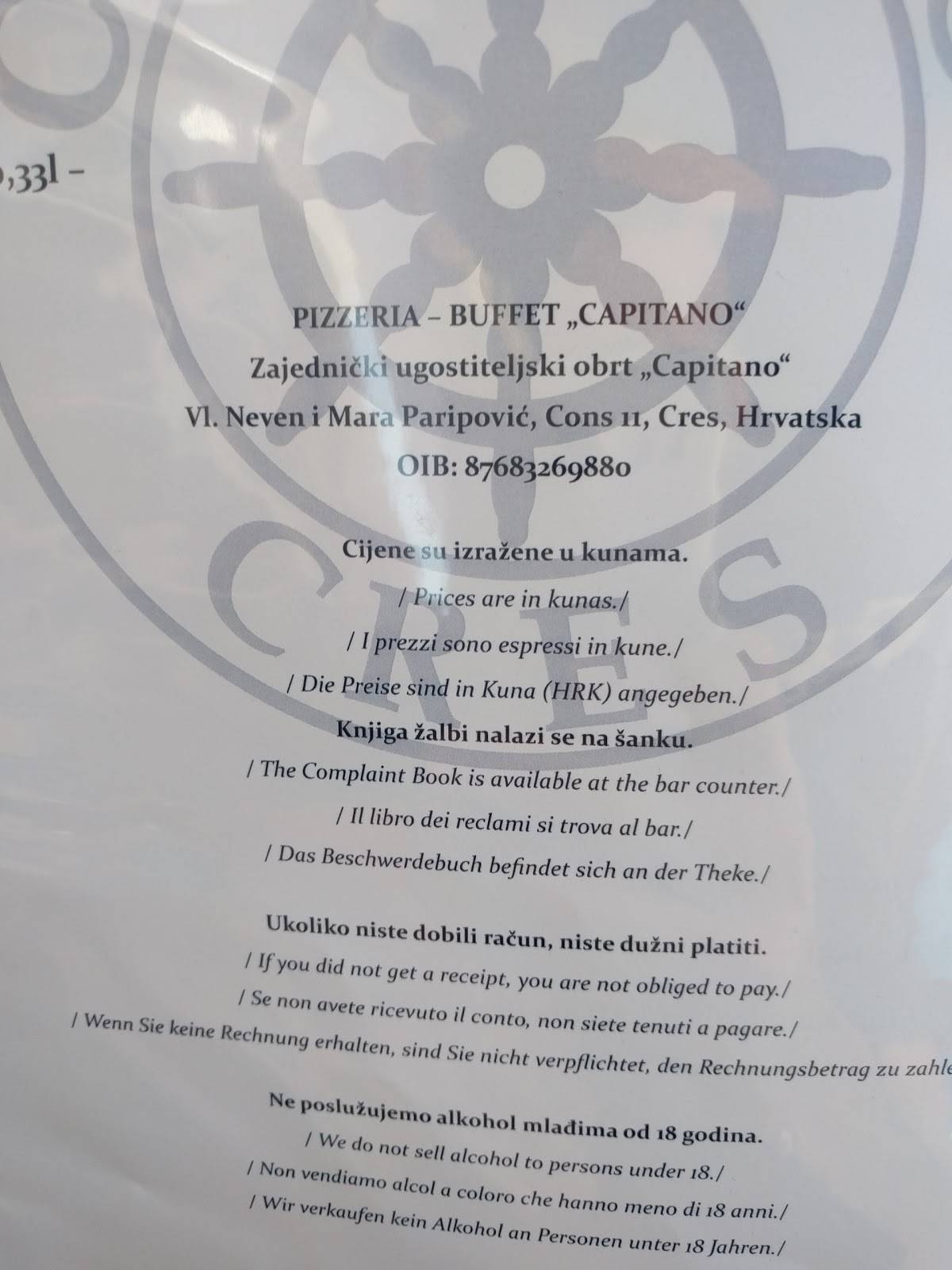 Menu di Caffe Bar Capitano 