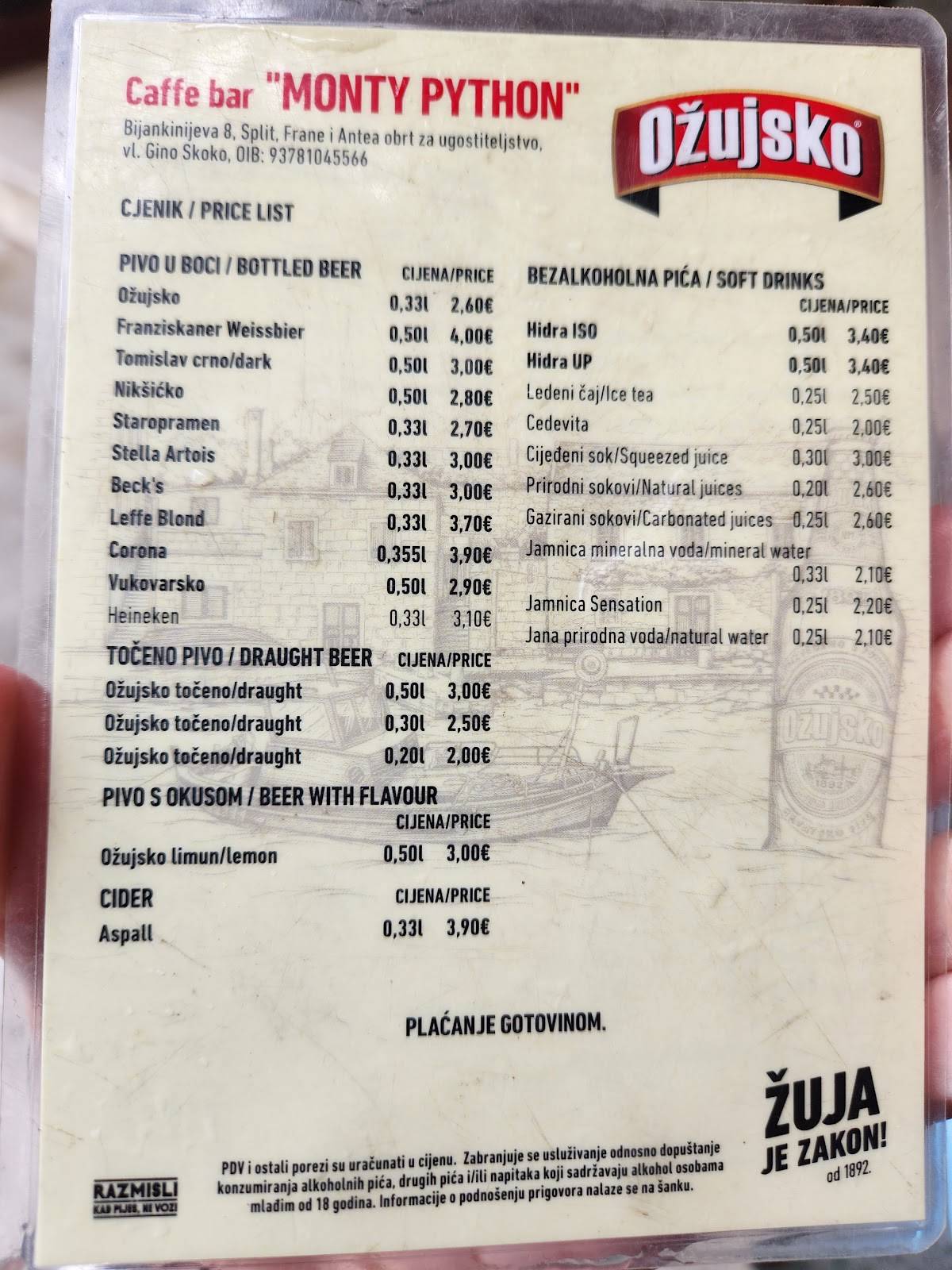 Menu de Caffe Bar Monty Python