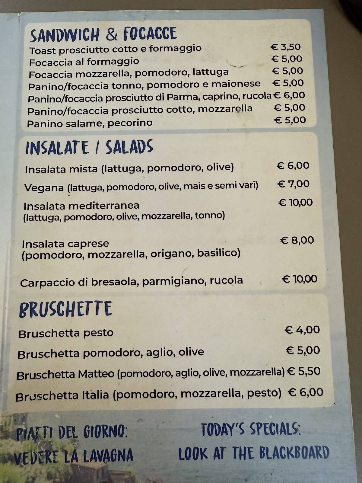 Menu di Caffè Matteo 