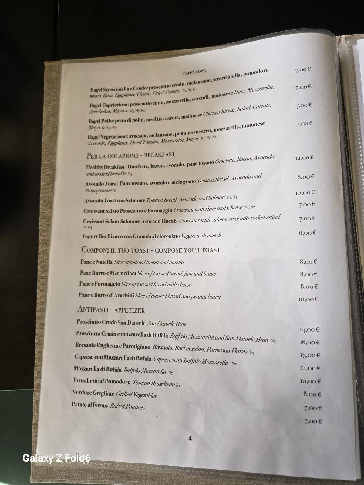 Menu di Caffè Roma 