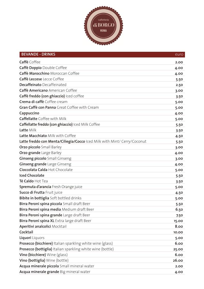Menu di Caffetteria di Borgo 