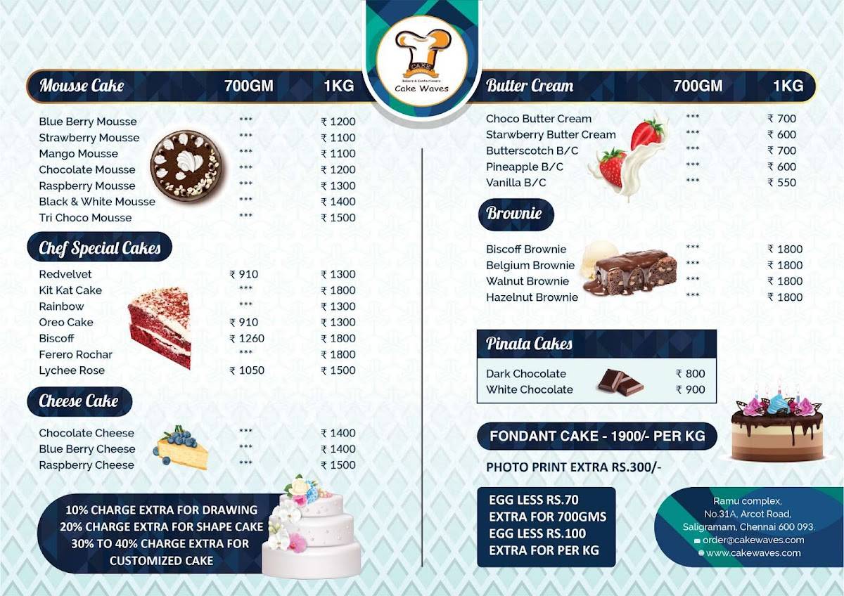 Cake Waves Saligramam menu