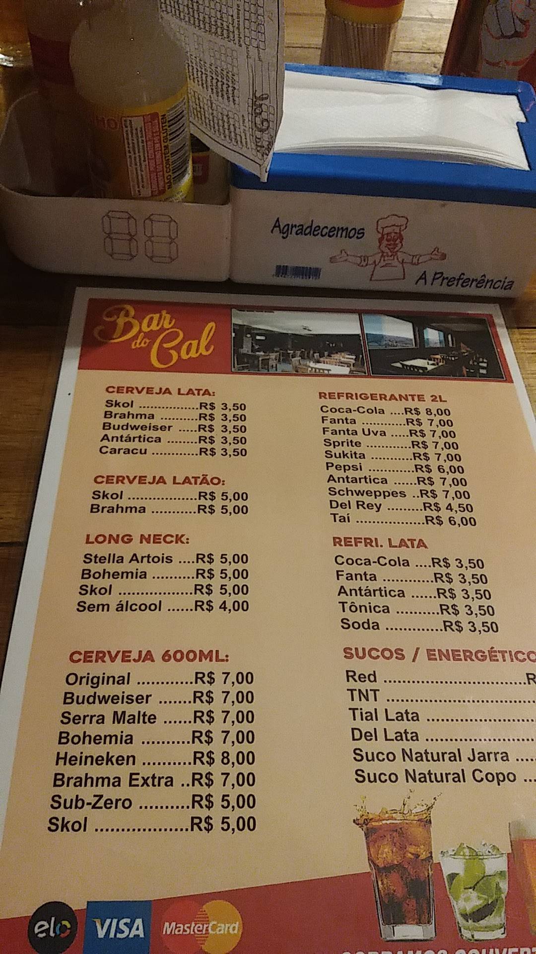 Bar do Cal cardápio