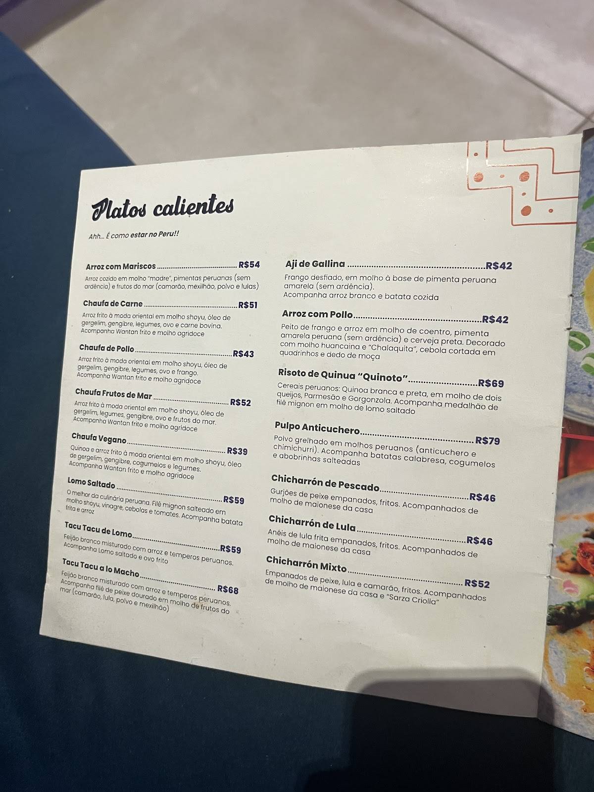 Calamares Cevicheria Restobar cardápio