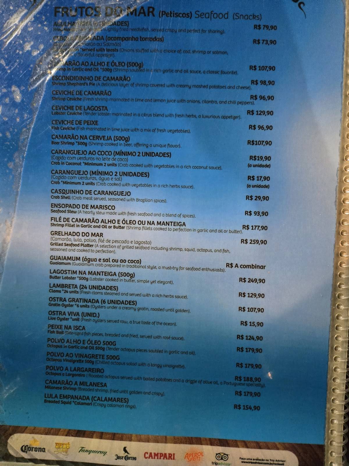 Caldinho do Nenen - Porto de Galinhas cardápio