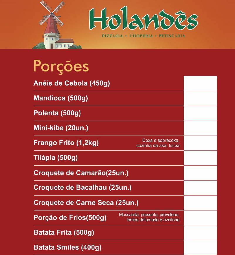 Pizzaria Holandês cardápio