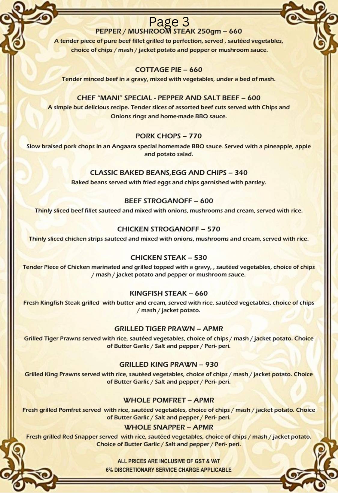 ANGAARA– Bbq Grill & SPORTSBAR menu