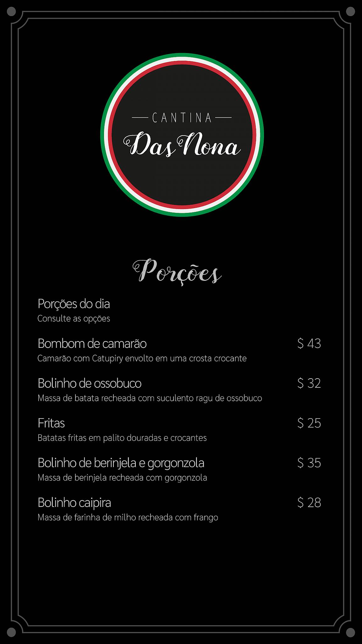 Cantina Das Nona cardápio