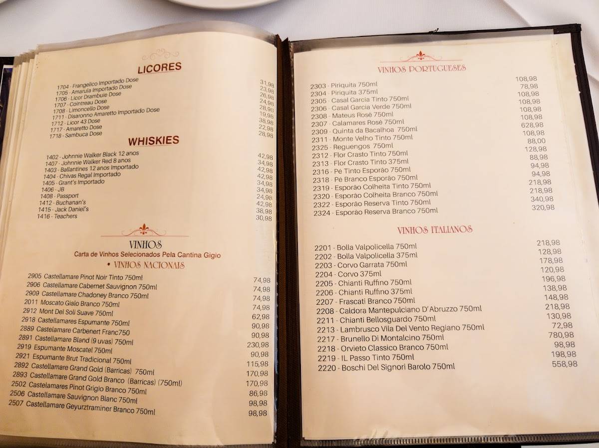 Cantina do Gigio cardápio