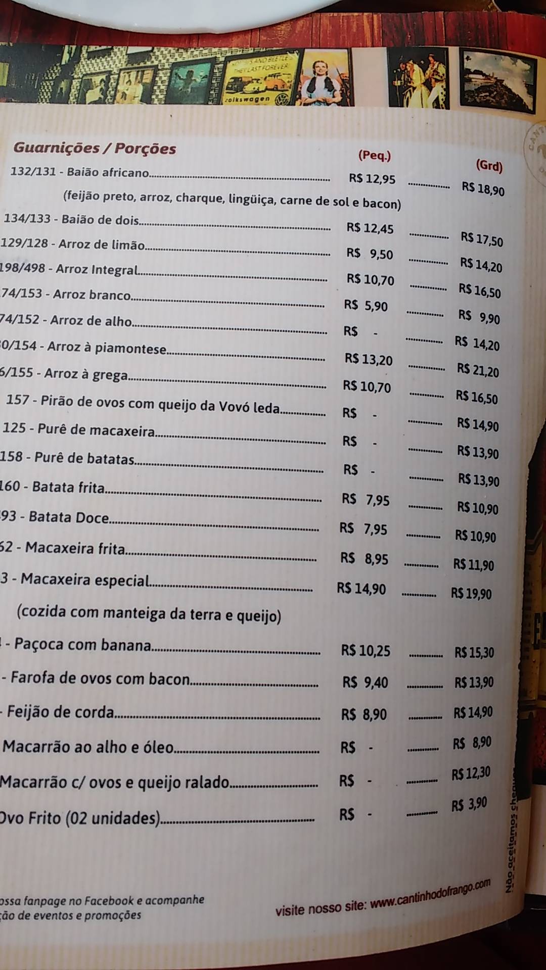 Cantinho do Frango Sul cardápio