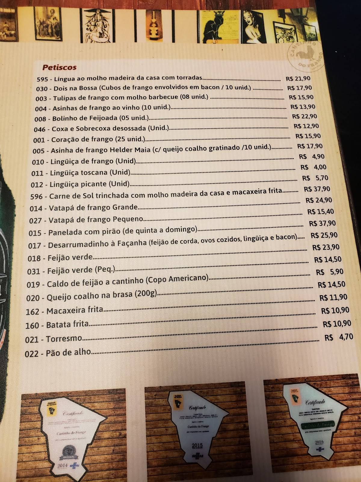 Cantinho do Frango Sul cardápio