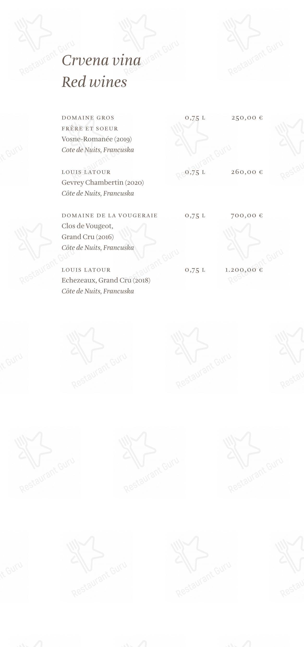 Основное меню per Cap Aureo Signature Restaurant ristorante