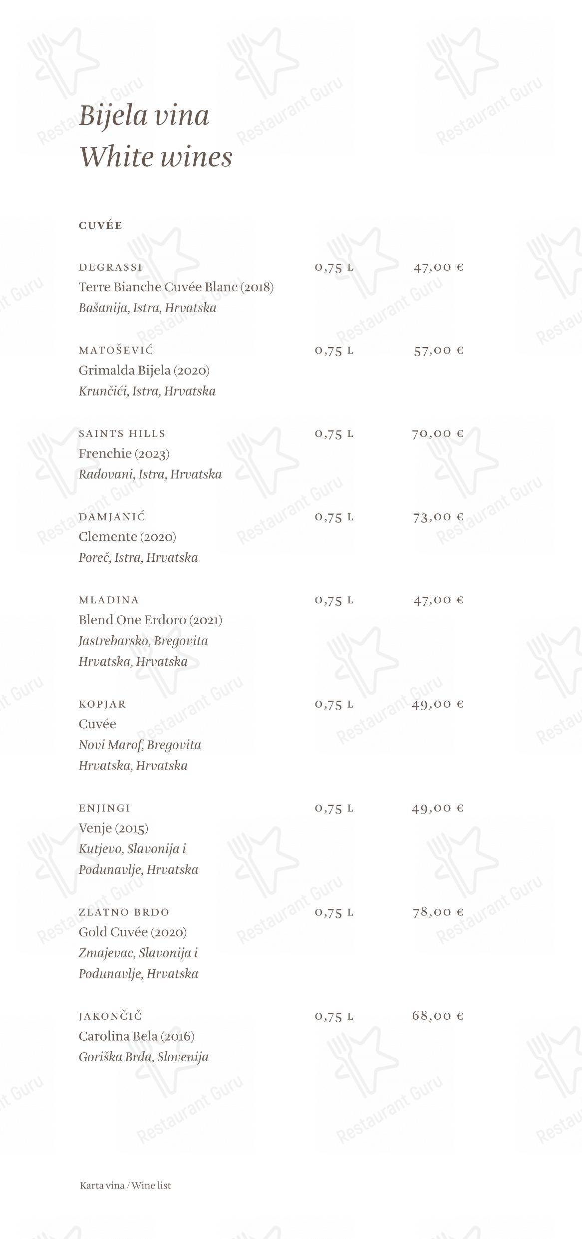 Основное меню per Cap Aureo Signature Restaurant ristorante