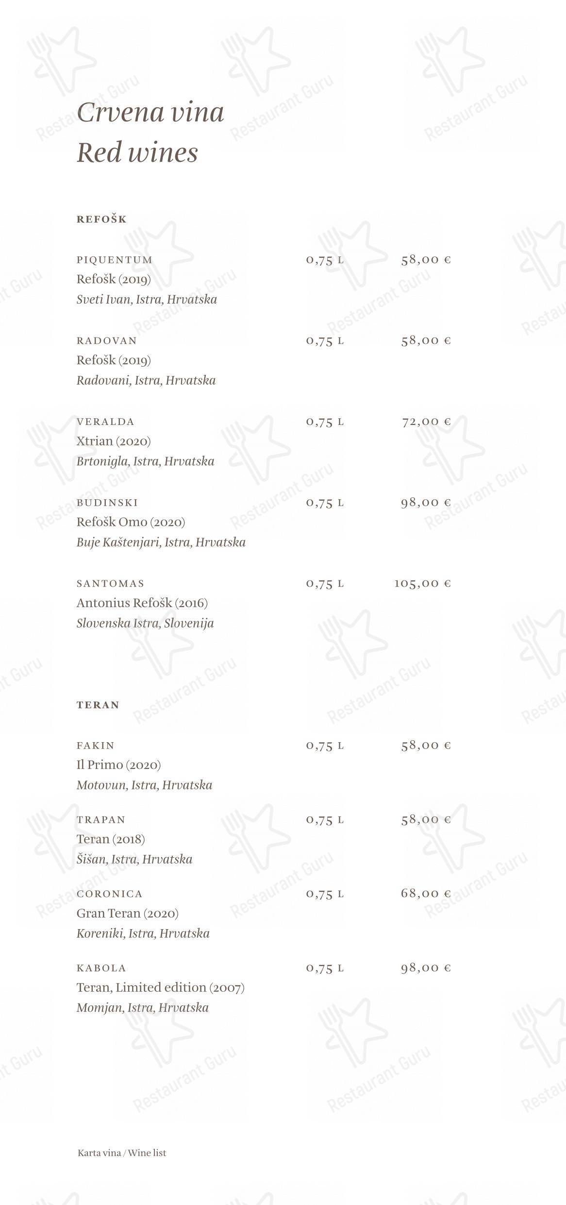 Основное меню per Cap Aureo Signature Restaurant in Rovigno