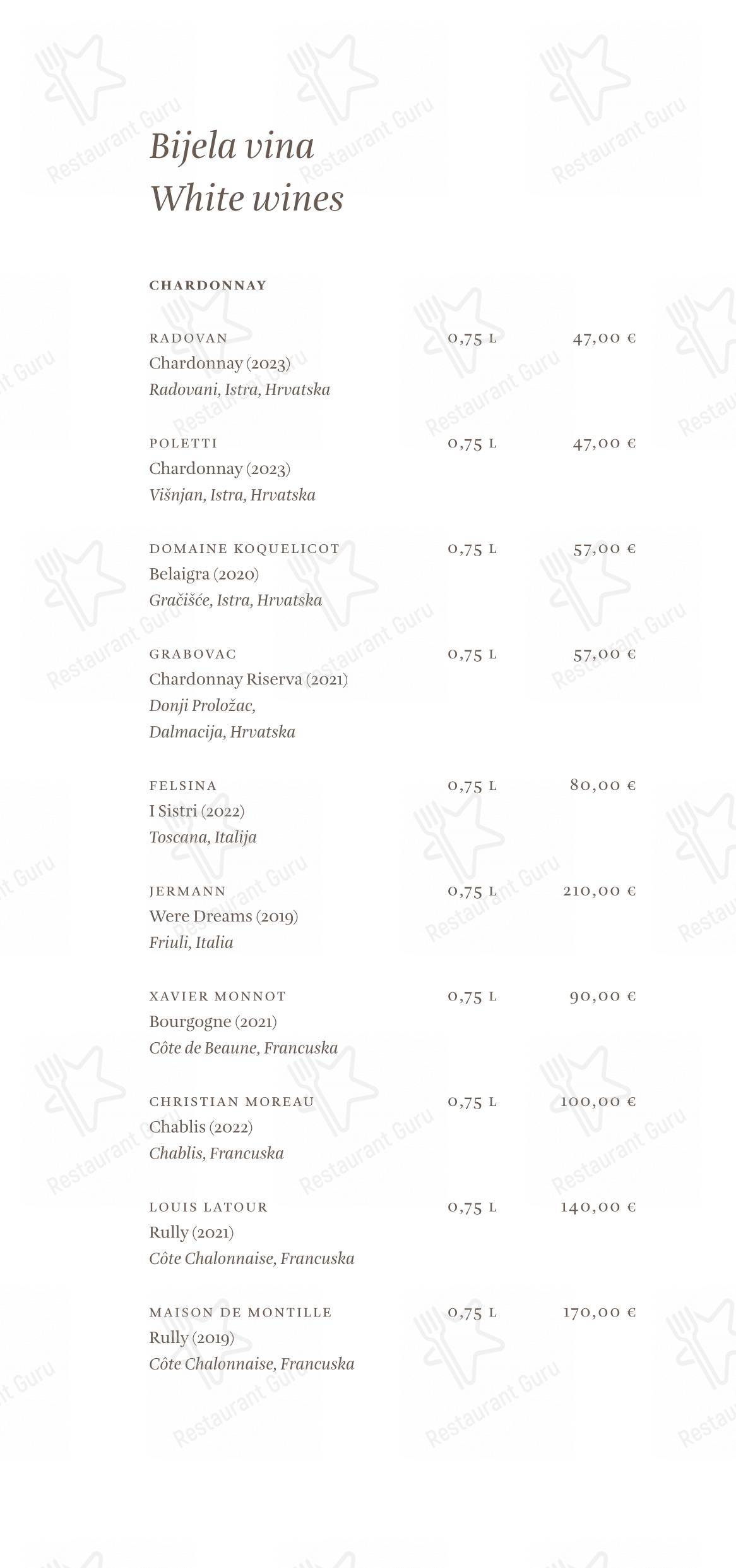 Основное меню per Cap Aureo Signature Restaurant in Rovigno