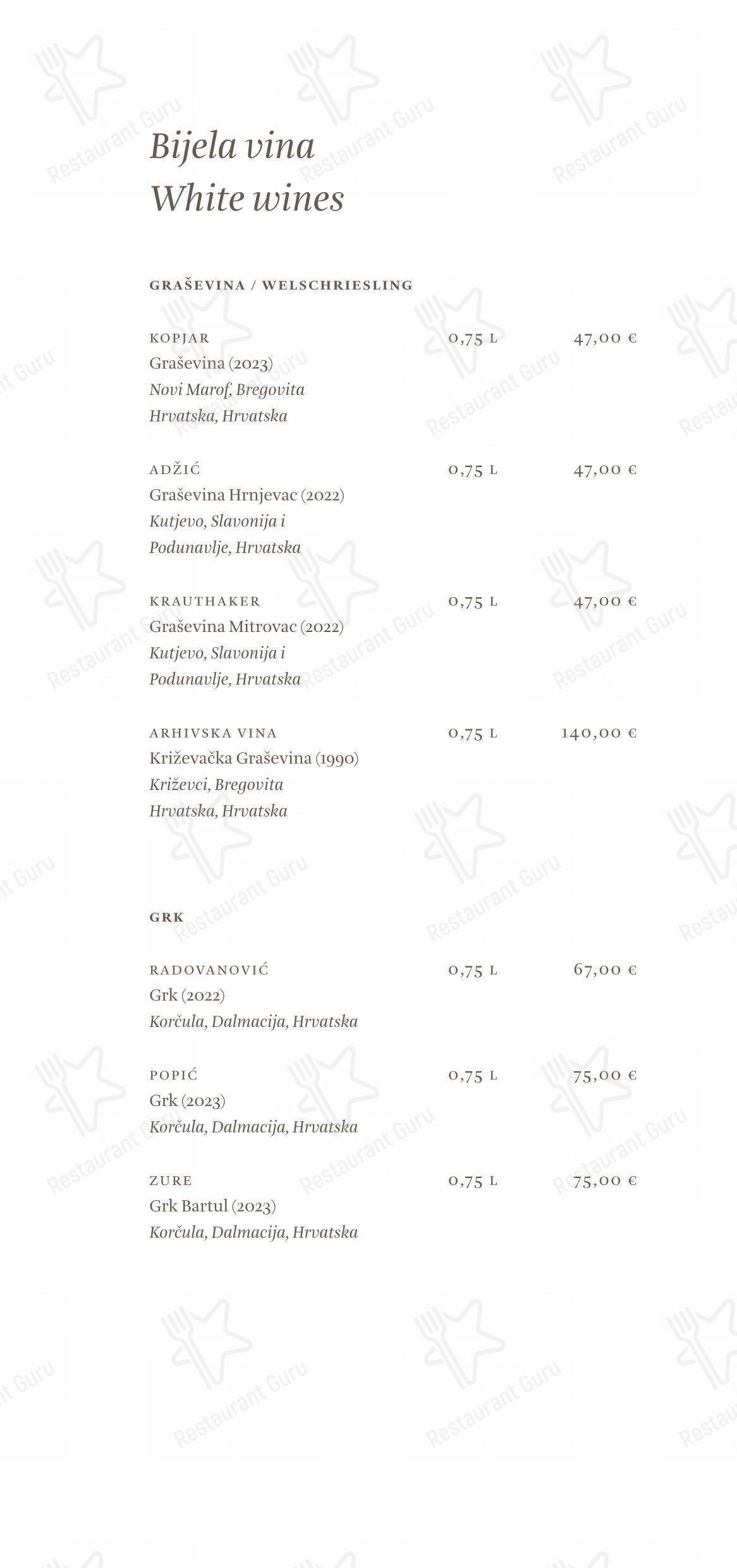 Основное меню per Cap Aureo Signature Restaurant ristorante