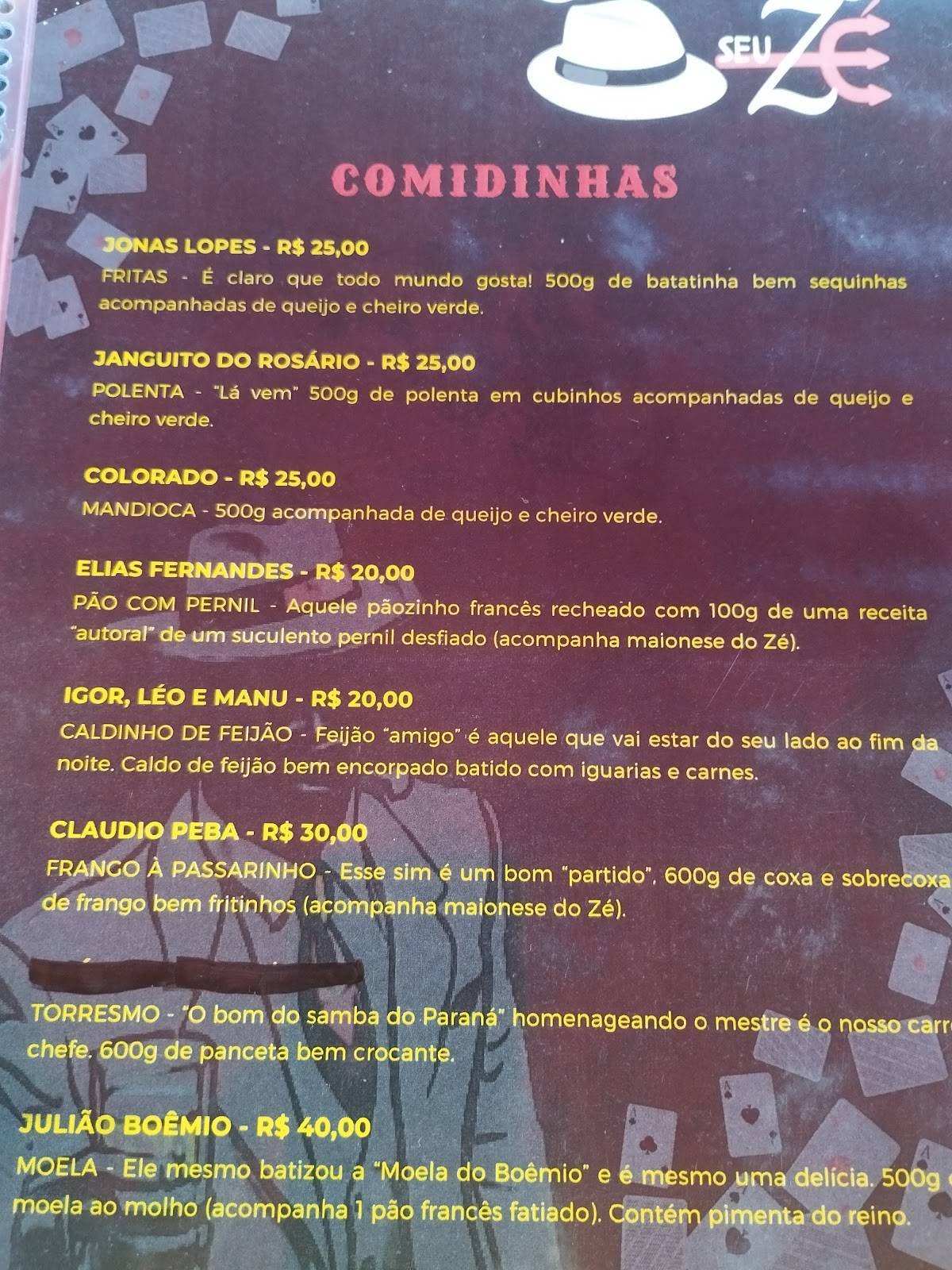 Boteco Seu Zé cardápio