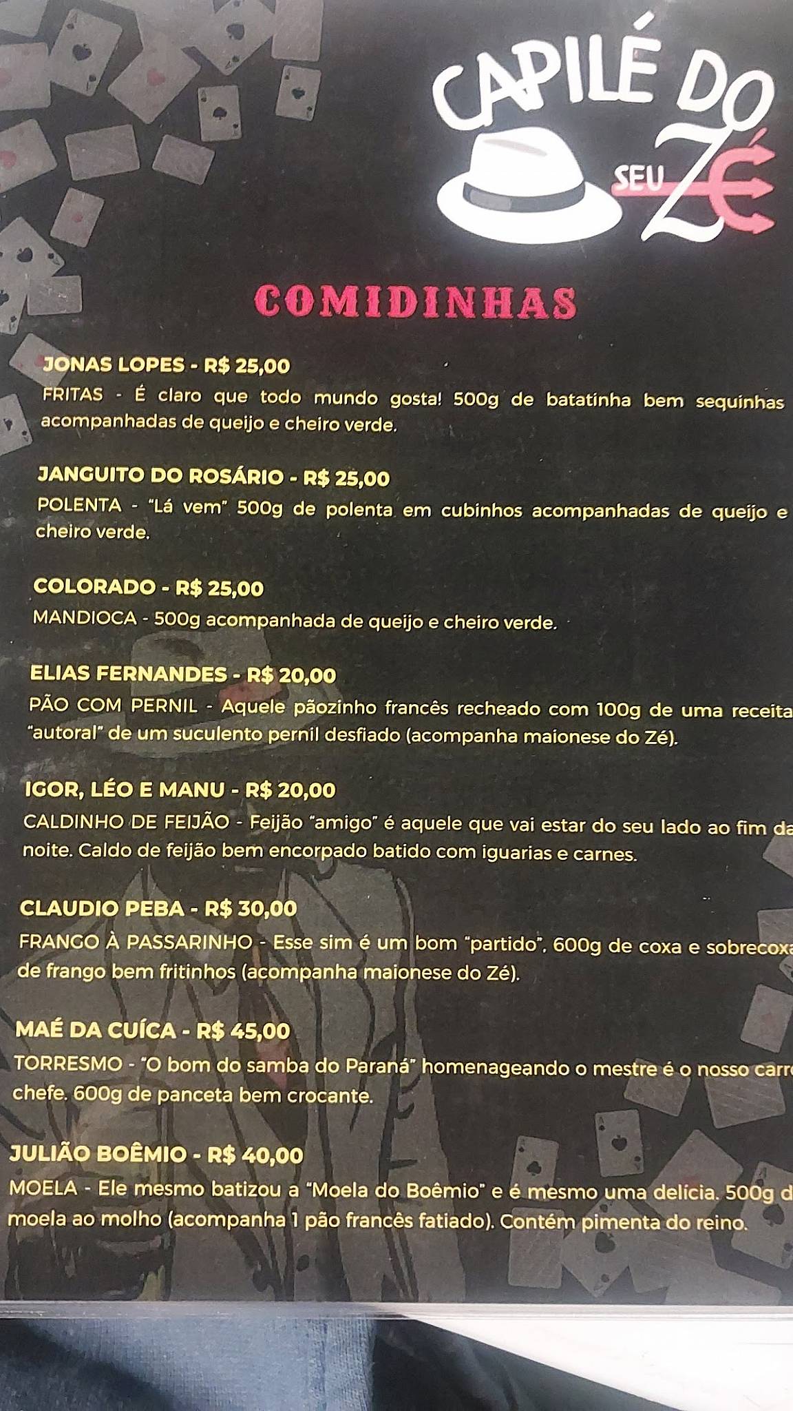 Boteco Seu Zé cardápio