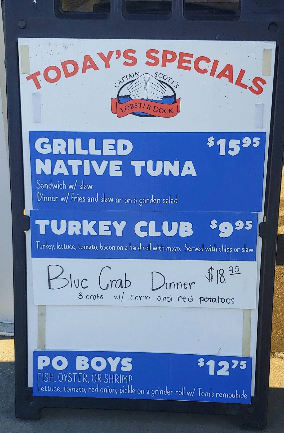 Menu at Captain Scott's Lobster Dock restaurant, New London