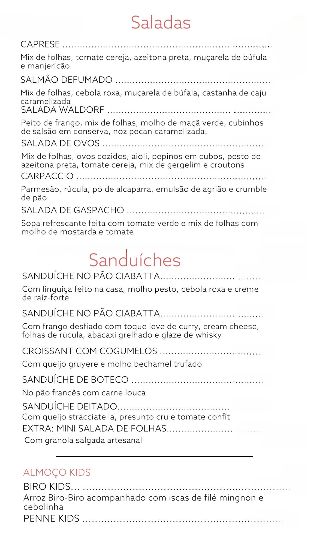Casa 44 Café cardápio